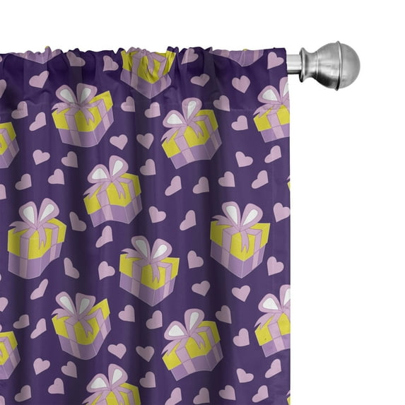 Ambesonne Valentine's Day Window Curtains, Gift Boxes Hearts, Each 28" W x 84" L, Earth Yellow and Pale Purple