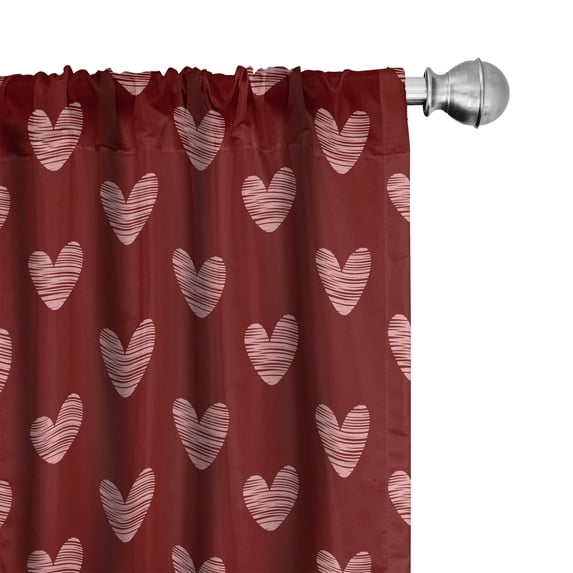 Ambesonne Valentine's Day 4-Panel Curtains, Hatched Hearts Love, 56"x95", Burgundy Pale Pink
