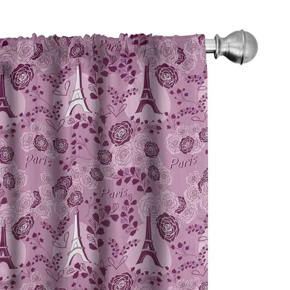 Ambesonne Valentine's Day 4-Panel Curtains, Paris Love Art, 56"x63", Pale Fuchsia Plum White
