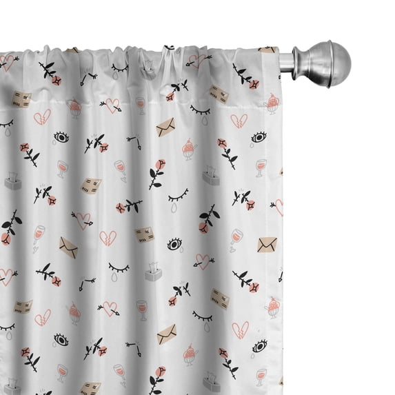 Ambesonne Valentine's Day Window Curtains, Romantic Tears Rose, Each 28" W x 84" L, Pale Grey Beige Coral