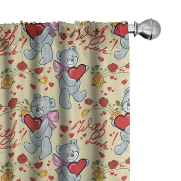 Ambesonne Valentine's Day Curtains, Bears Hearts, Pair of 28"x63", Multicolor