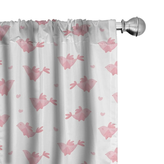 Ambesonne Valentine's Day Curtains, Birds and Hearts, Pair of 28"x84", Soft Pink White and Blush