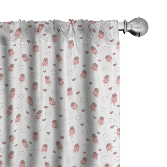 Ambesonne Valentine's Day Curtains, Ice Creams Hearts, Pair of 28"x63", Pale Pink Warm Taupe