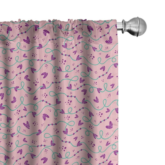 Ambesonne Valentine's Day Curtains, Lines and Hearts, Pair of 28"x63", Rose Dark Seafoam