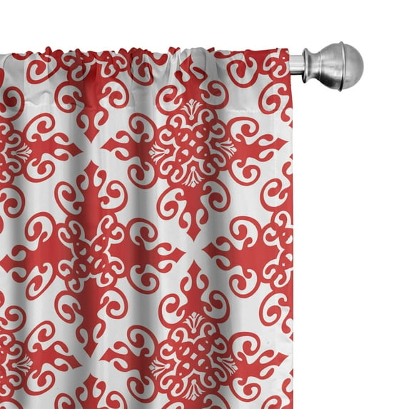 Ambesonne Valentine's Day Curtains, Western Scroll Art, Pair of 28"x63", White Red