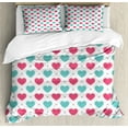 thumbnail image 1 of Ambesonne Valentine's Day Duvet Cover Sets, Hearts in Squares, 2-Queen, Seafoam Dark Coral, 1 of 3