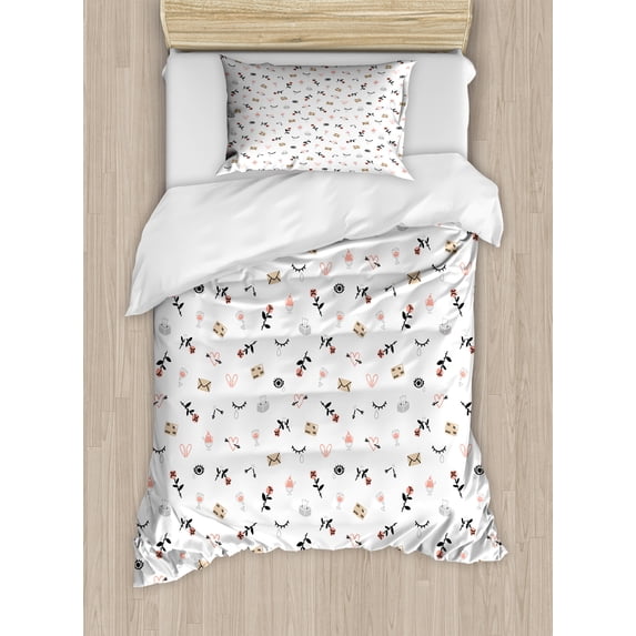 Ambesonne Valentine's Day Duvet Cover Sets, Romantic Tears Rose, 2-Twin, Pale Grey Beige Coral