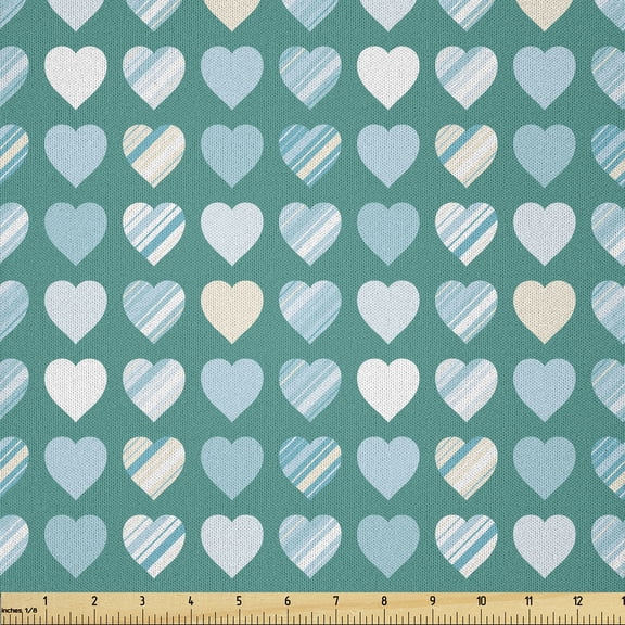 Ambesonne Valentine's Day Fabric by the Yard Microfiber, Heart, 1 Yard, Jade Green Seafoam Cream