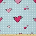 thumbnail image 1 of Ambesonne Valentine's Day Fabric by the Yard Microfiber, Hearts Dotted Back, 5 Yards, Dark Pink Pale Blue and White, 1 of 2