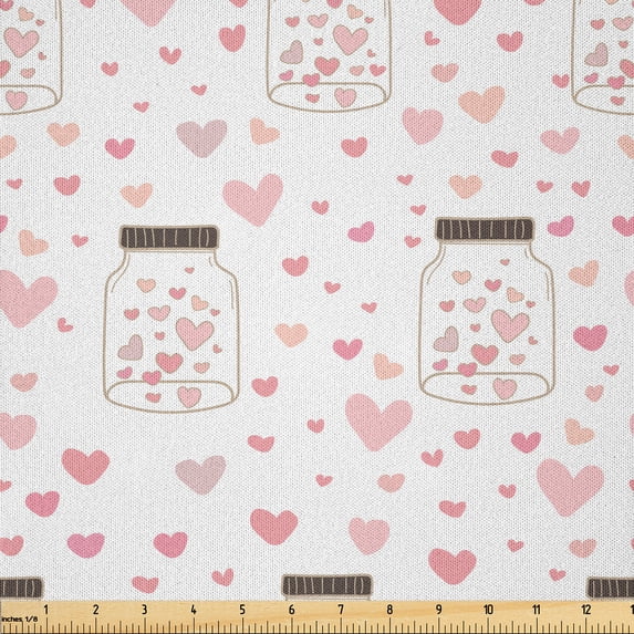 Ambesonne Valentine's Day Fabric by the Yard Microfiber, Hearts Inside Jars, 10 Yards, Rose Dark Taupe and White