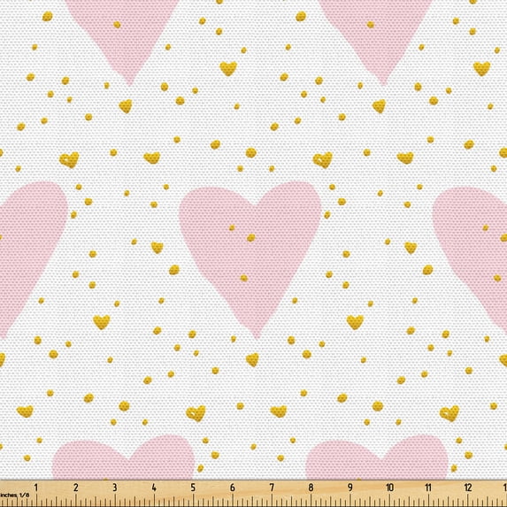 Ambesonne Valentine's Day Fabric by the Yard Upholstery, Brush Hearts Print, 3 Yards, Pale Rose Earth Yellow