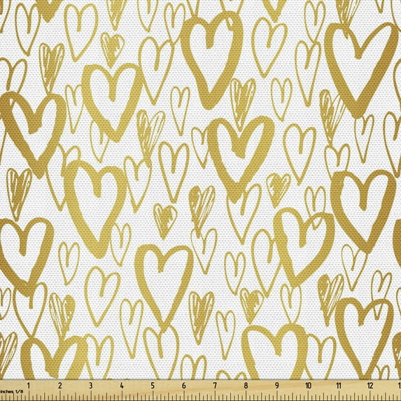 Ambesonne Valentine's Day Fabric by the Yard Upholstery, Celebration Love, 3 Yards, Pale Coffee White