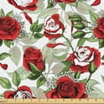 thumbnail image 1 of Ambesonne Valentine's Day Fabric by the Yard Upholstery, Classic Red Roses, 5 Yards, White Ruby and Green, 1 of 1