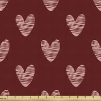 Ambesonne Valentine's Day Fabric by the Yard Upholstery, Hatched Hearts Love, 3 Yards, Burgundy Pale Pink