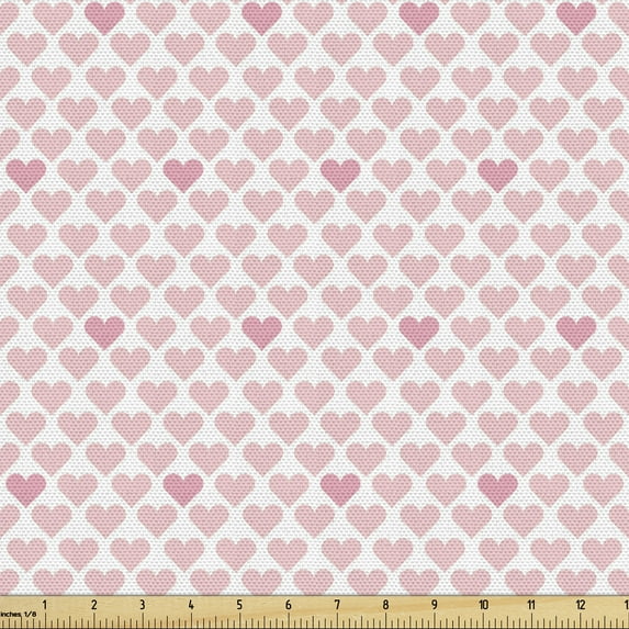 Ambesonne Valentine's Day Fabric by the Yard Upholstery, Romantic Love Theme, 5 Yards, Rose Pale Pink White