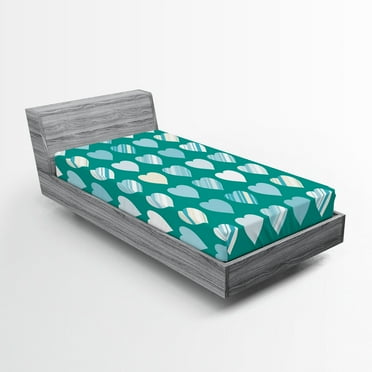 Ambesonne Valentine's Day Fitted Sheet, Heart, Twin Size, Jade Green Seafoam Cream