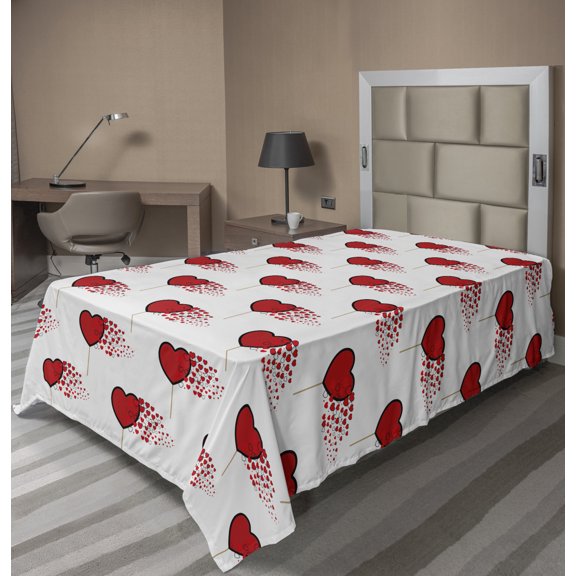 Ambesonne Valentine's Day Flat Sheet, Hearts Lollipops, Twin Size, Vermilion Pearl