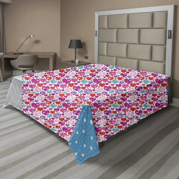 Ambesonne Valentine's Day Flat Sheet, Hearts Swirls, King Size, Multicolor