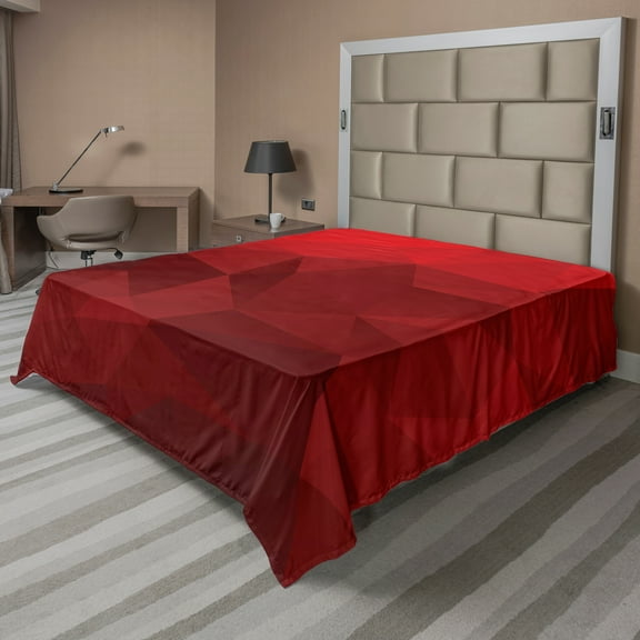 Ambesonne Valentine's Day Flat Sheet, Triangular Mosaic, King Size, Scarlet Ruby Red