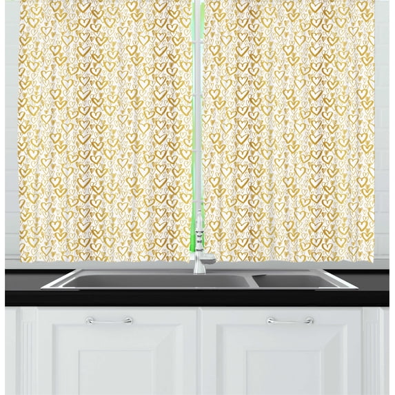 Ambesonne Valentine's Day Kitchen Curtains, Celebration Love, 55"x45", Pale Coffee White