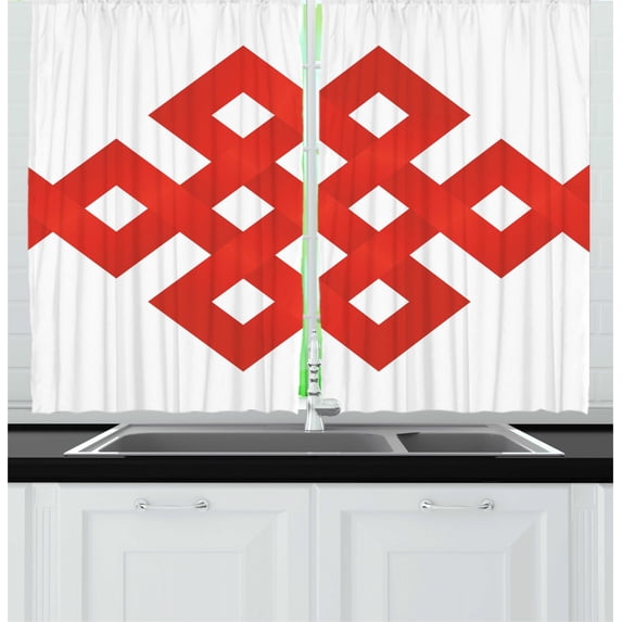 Ambesonne Valentine's Day Kitchen Curtains, Tangled Lines Art, 55"x39", White Red