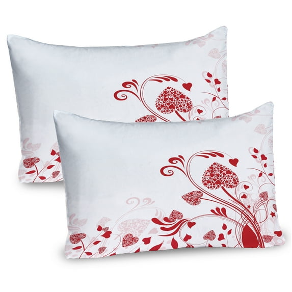 Ambesonne Valentine's Day Pillow Sham 2 Pack, Garden of Romance, 26"x20", White Red