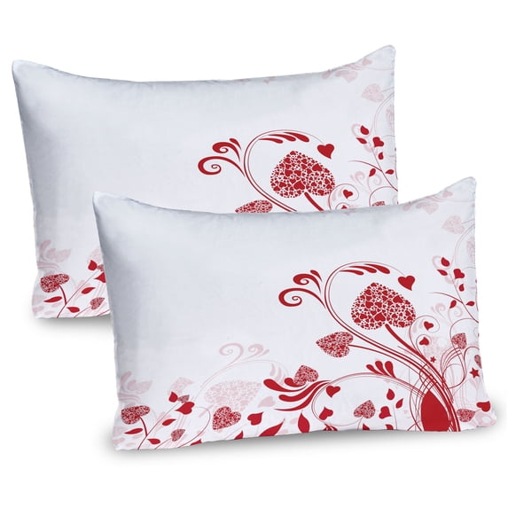 Ambesonne Valentine's Day Pillow Sham 2 Pack, Garden of Romance, 36"x20", White Red
