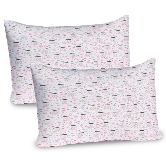 Ambesonne Valentine's Day Pillow Sham 2 Pack, Hearts Inside Jars, 30"x20", Rose Dark Taupe and White