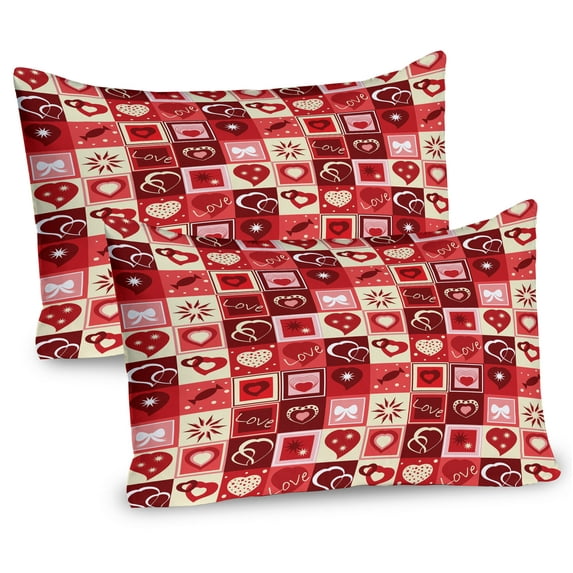 Ambesonne Valentine's Day Pillow Sham 2 Pack, Valentine Hearts, 30"x20", Beige Coral Red