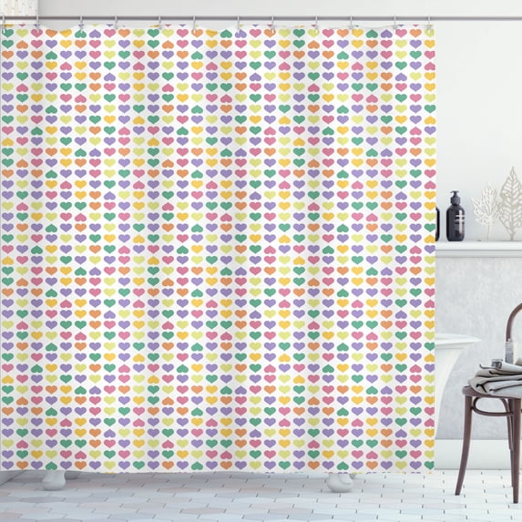 Ambesonne Valentine's Day Shower Curtain, Retro Style Hearts, 69"Wx84"L, Multicolor