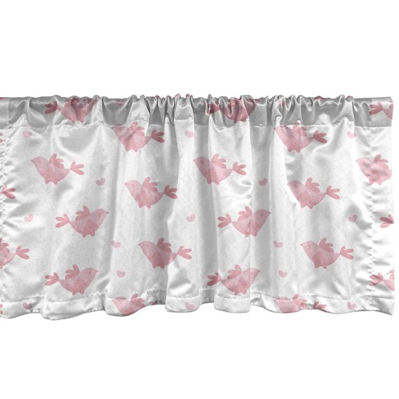 Ambesonne Valentine's Day Valance Pack of 2, Birds and Hearts, 54"X18", Soft Pink White and Blush