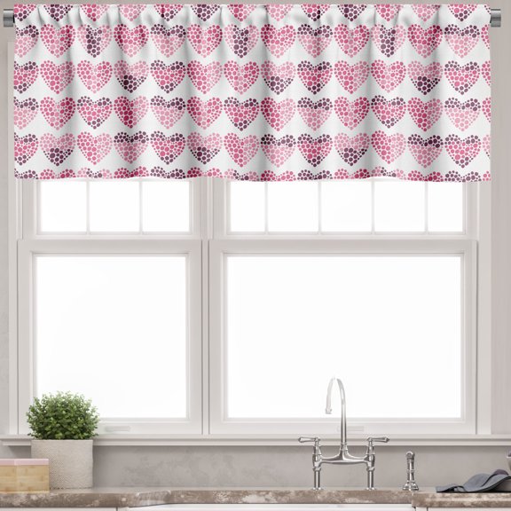 Ambesonne Valentine's Day Valance Pack of 2, Dotted Heart Shapes, 54"X18", Ruby Pink