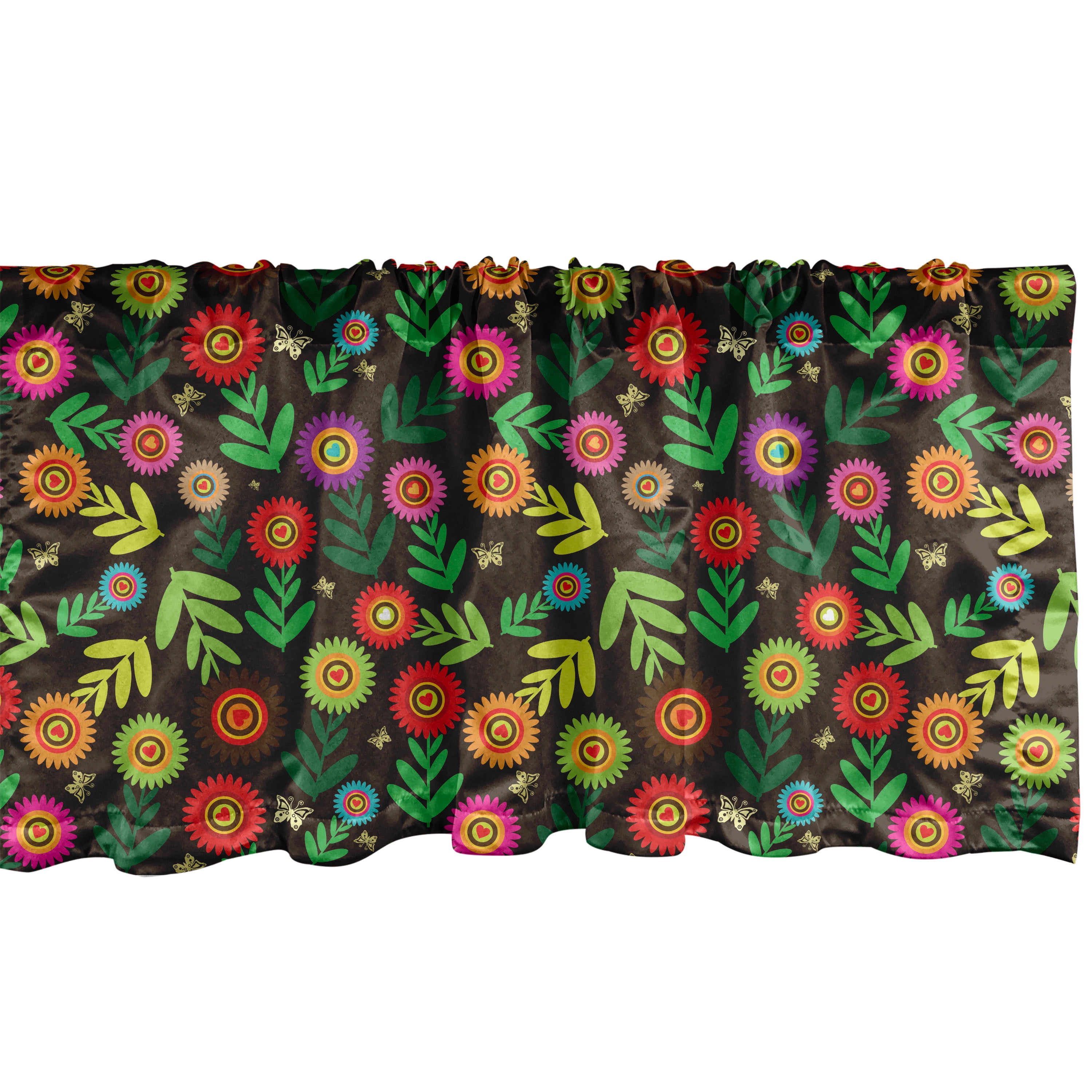 Ambesonne Valentine's Day Valance Pack of 2, Hearts Butterfly, 54"X12