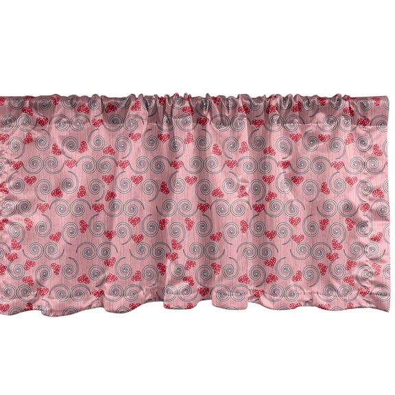 Ambesonne Valentine`s Day Window Valance, Abstract Composition on a Striped Backdrop Hearts and Swirls, Curtain Valance for Kitchen Bedroom Decor with Rod Pocket, 54" X 18", Coral Peach and Scarlet