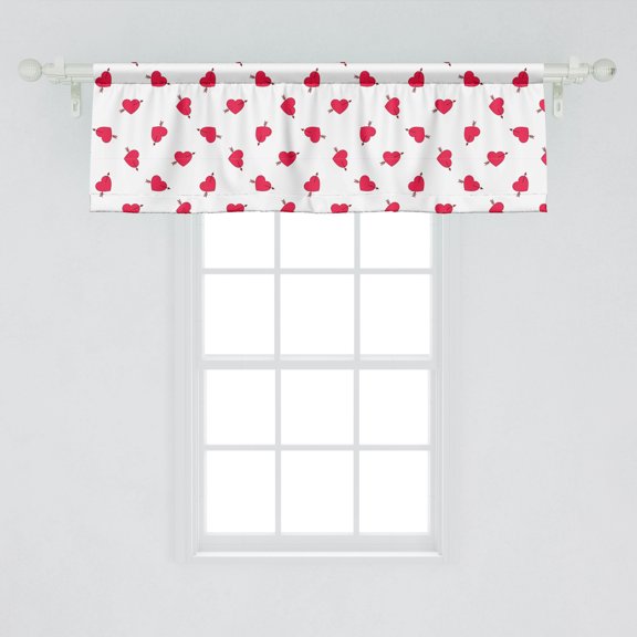 Ambesonne Valentine`s Day Window Valance, Cartoon Hearts with Arrows Love Passion and Romance Pattern, Curtain Valance for Kitchen Bedroom Decor with Rod Pocket, 54" X 18", Dark Coral Brown White