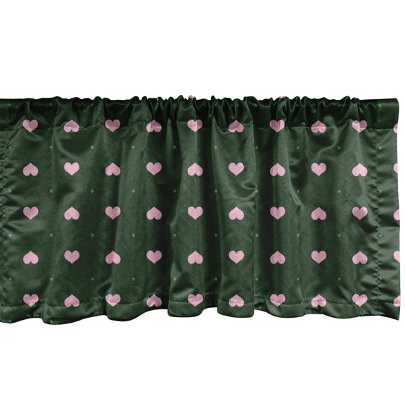 Ambesonne Valentine's Day Window Valance, Continuing Heart Motifs and Mini Polka Dots in Natural Tones, Curtain Valance for Kitchen Bedroom Decor with Rod Pocket, 54" X 18", Emerald and Pale Pink