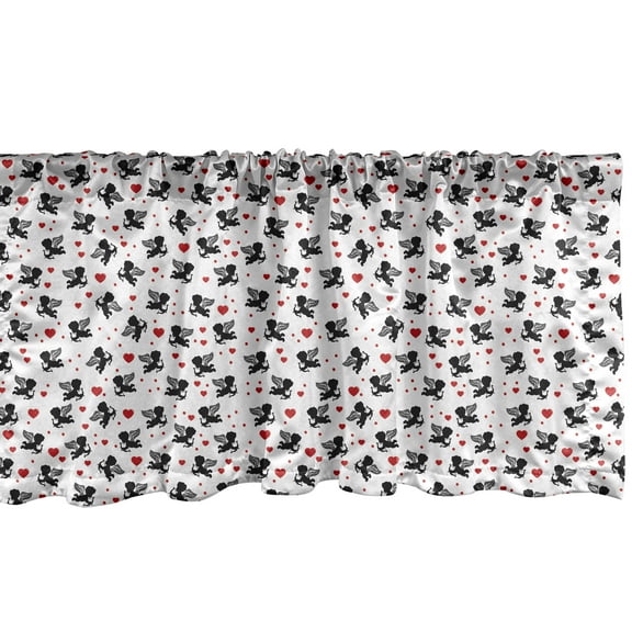 Ambesonne Valentine's Day Window Valance, Cupid Angels Hearts, 42" x 12", Charcoal Grey Vermilion