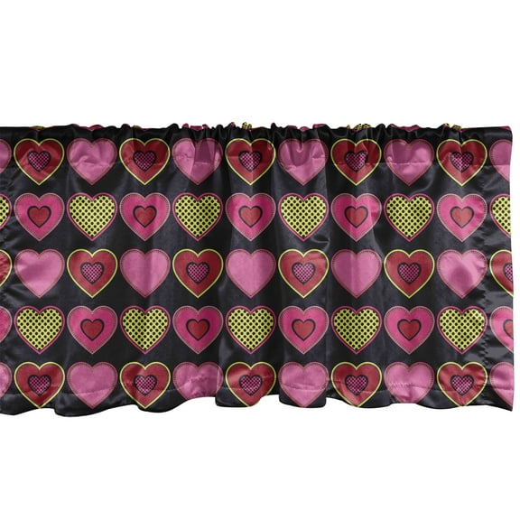 Ambesonne Valentine's Day Window Valance, Dots and Hearts, 54" X 18", Ruby Pink