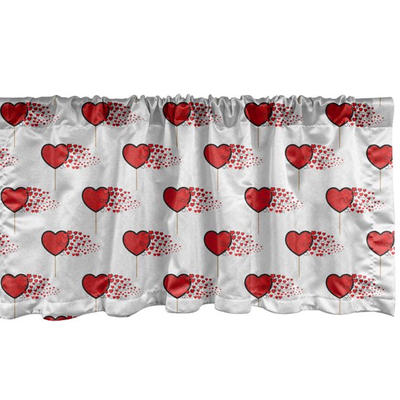 Ambesonne Valentine's Day Window Valance, Hearts Lollipops, 54" X 18", Vermilion Pearl