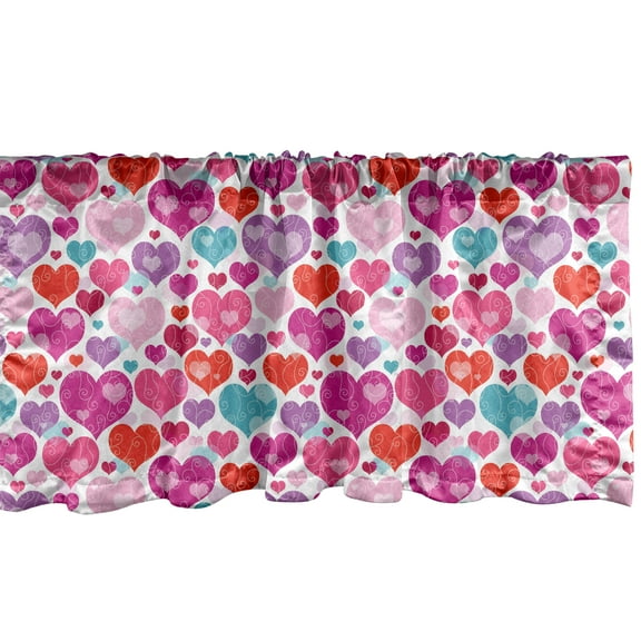 Ambesonne Valentine's Day Window Valance, Hearts Swirls, 54" X 18", Multicolor