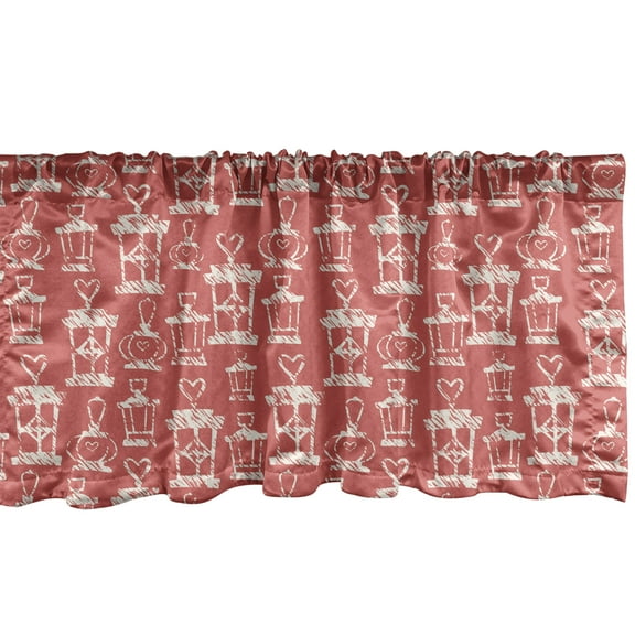 Ambesonne Valentine's Day Window Valance, Lanterns with Heart in Continuous Romantic Lovers Pattern, Curtain Valance for Kitchen Bedroom Decor with Rod Pocket, 54" X 18", Dark Coral and Ivory