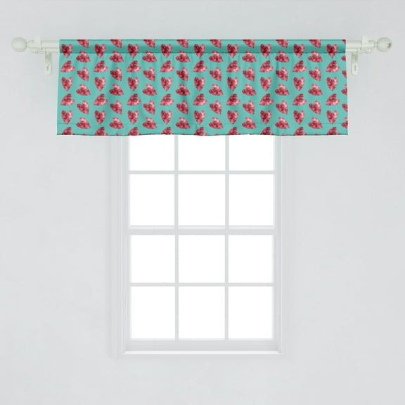 Ambesonne Valentine's Day Window Valance, Repetitive Concept of Polygonal Heart Shapes, Curtain Valance for Kitchen Bedroom Decor with Rod Pocket, 54" X 18", Turquoise Dark Coral