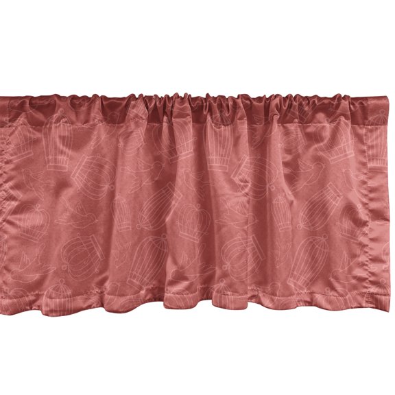 Ambesonne Valentine's Day Window Valance, Romantic Love Birds Freedom Pattern of Doves with Cages, Curtain Valance for Kitchen Bedroom Decor with Rod Pocket, 54" X 18", Coral and Dark Salmon