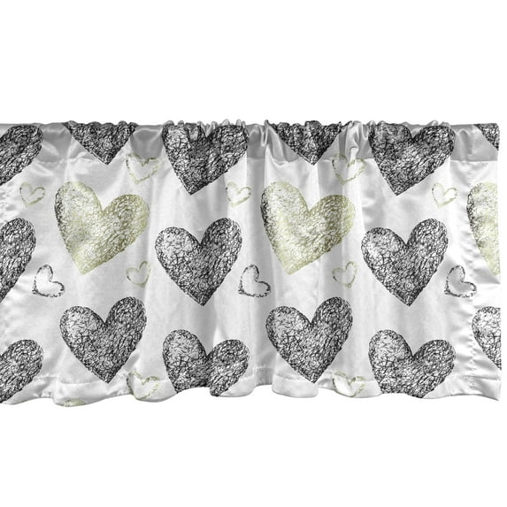 Ambesonne Valentine's Day Window Valance, Sketched Hearts, 54" X 18", Grey Olive Green