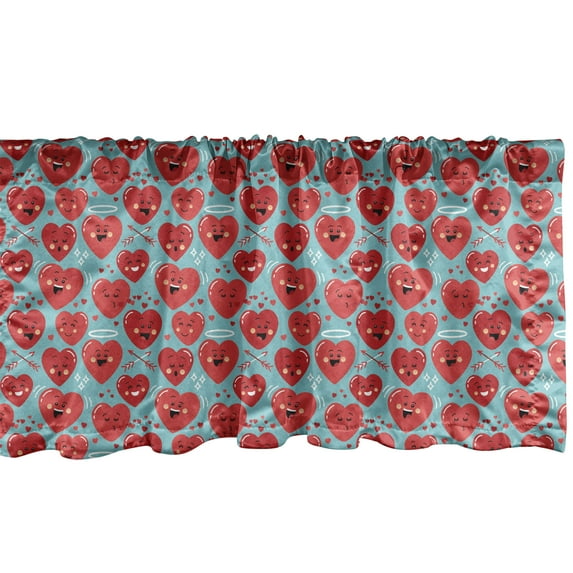 Ambesonne Valentine's Day Window Valance, Smiling Hearts, 54" X 18", Grey Dark Coral
