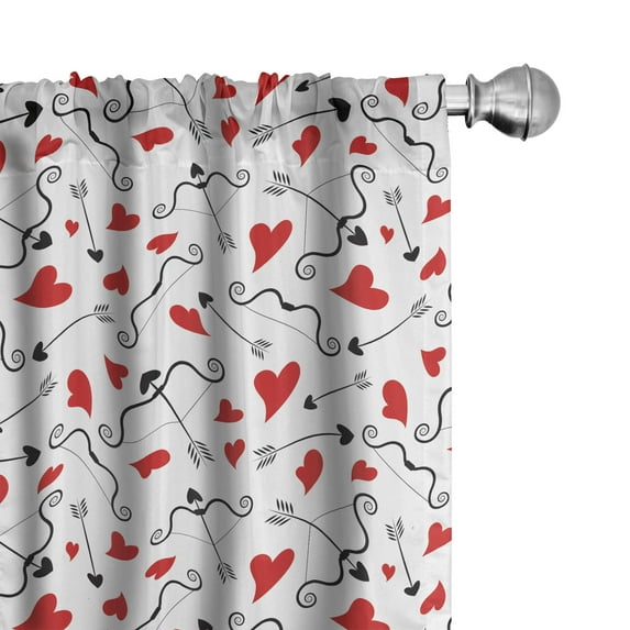 Ambesonne Valentines Window Curtains, Arrows of Cupid, Each 28" W x 95" L, Black Red White