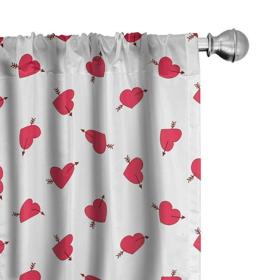 Ambesonne Valentines Window Curtains, Cartoon Hearts Love, Each 28" W x 95" L, Dark Coral Brown White