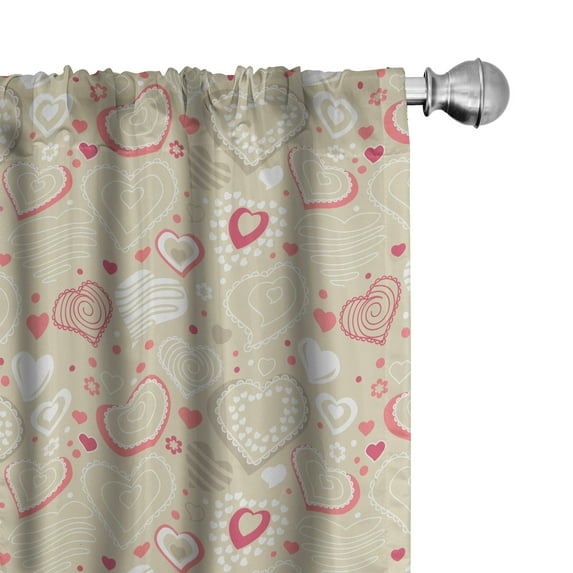 Ambesonne Valentines Window Curtains, Doodle Heart Motifs, Each 28" W x 95" L, Beige Dark Coral White