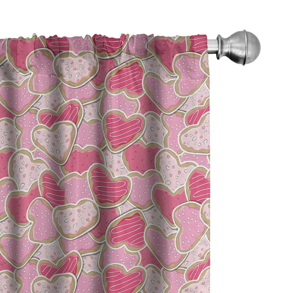 Ambesonne Valentines Window Curtains, Heart Shapes Cookies, Each 28" W x 84" L, Pale Brown Pale Pink