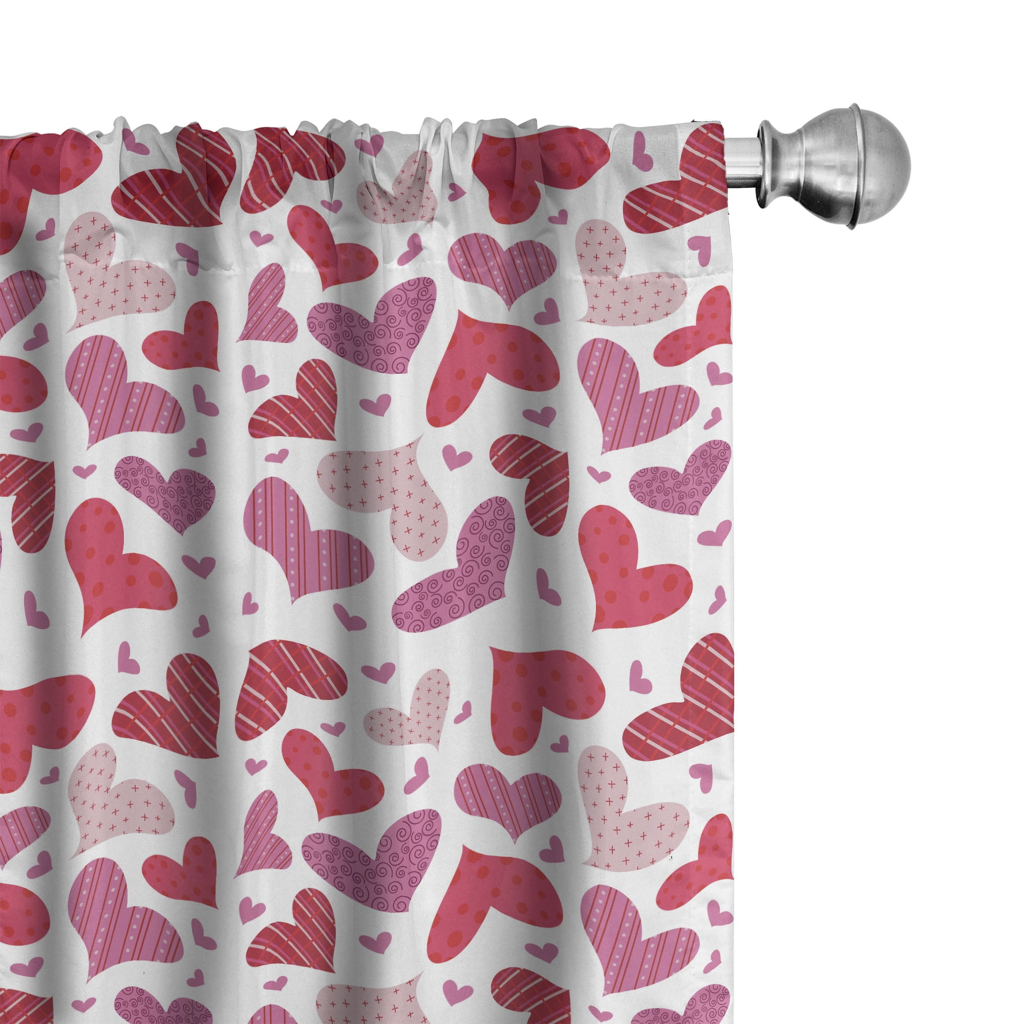 Coral and Pink Heart Pattern Room-Darkening Polyester Curtain Panels